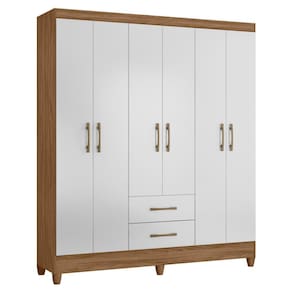 Guarda Roupa Casal 6 Portas 2 Gavetas 153cm Paraná M07 Naturale/Branco - Mpozenato
