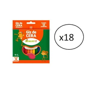 Giz De Cera Fino 12 Cores Atacado 216 Unidades Colorido