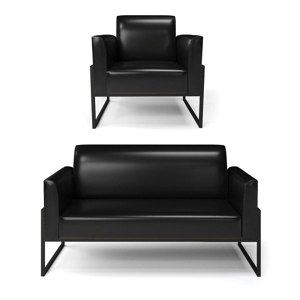 Sofá Namoradeira com Poltrona Base Industrial Alta Preto Marisa Corano D03 - D`Rossi
