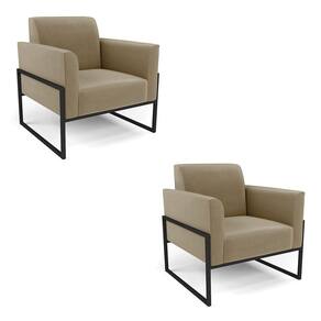 Kit 2 Poltronas Base Industrial Alta Preto Marisa Suede Marrom Rato D03 - D`Rossi