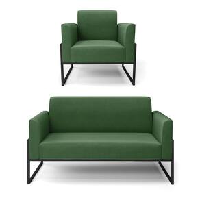 Sofá Namoradeira com Poltrona Base Industrial Alta Preto Marisa Suede Verde D03 - D`Rossi