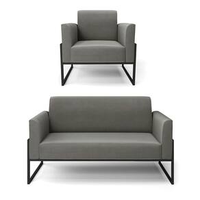 Sofá Namoradeira com Poltrona Base Industrial Alta Preto Marisa Suede Grafite D03 - D`Rossi