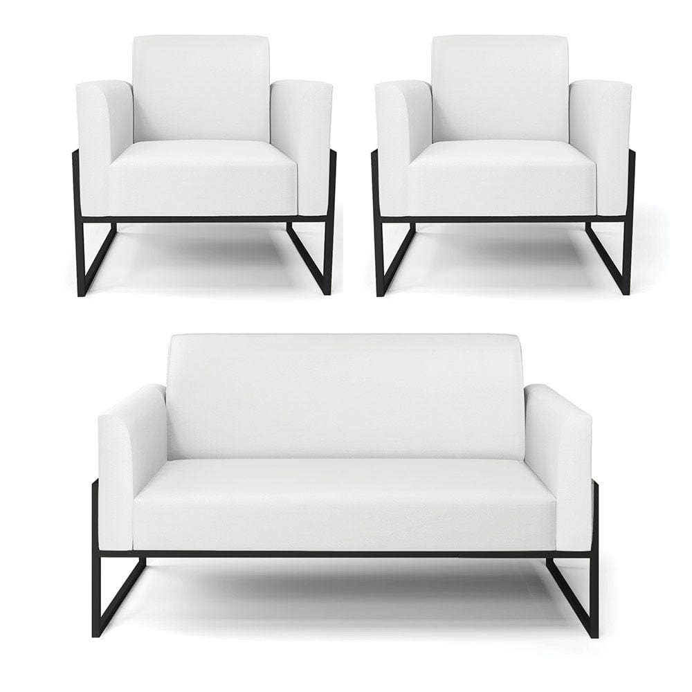 Sofá Namoradeira com 2 Poltronas Base Industrial Alta Preto Marisa Corino D03 - D`Rossi