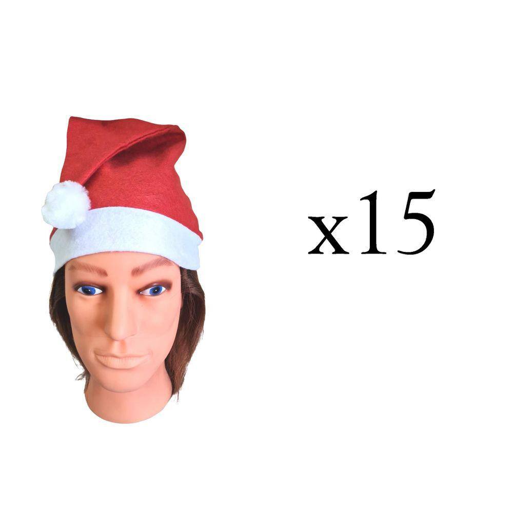 Kit 15 Gorros Papai Noel Em Feltro Com Pom Pom Fantasia