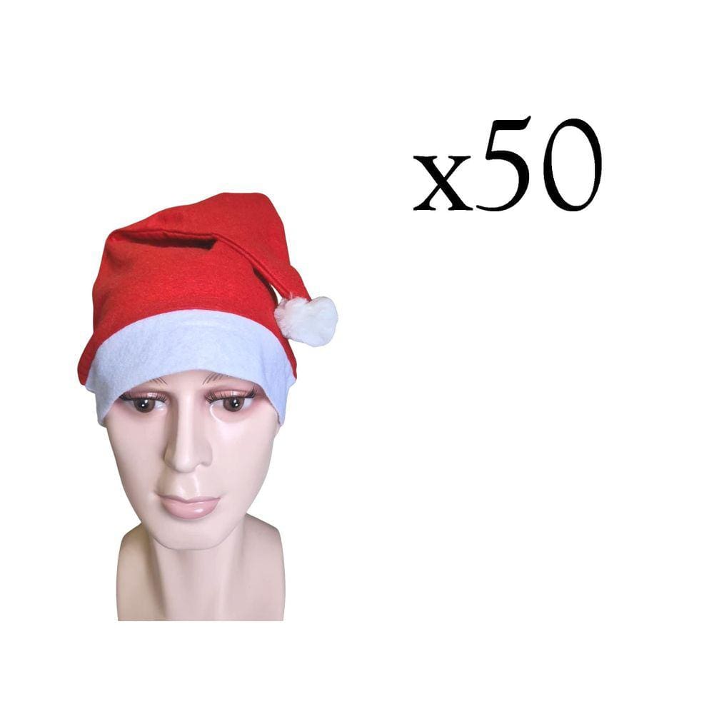 Kit 50 Toucas Papai Noel Em Feltro Com Pom Pom- Chapéu Natal