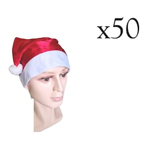 Gorro Papai Noel Em Cetim Chapéu Natalino Kit 50Un