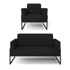 Sofá Namoradeira com Poltrona Base Industrial Alta Preto Marisa Linho Preto A79 D03 - D`Rossi