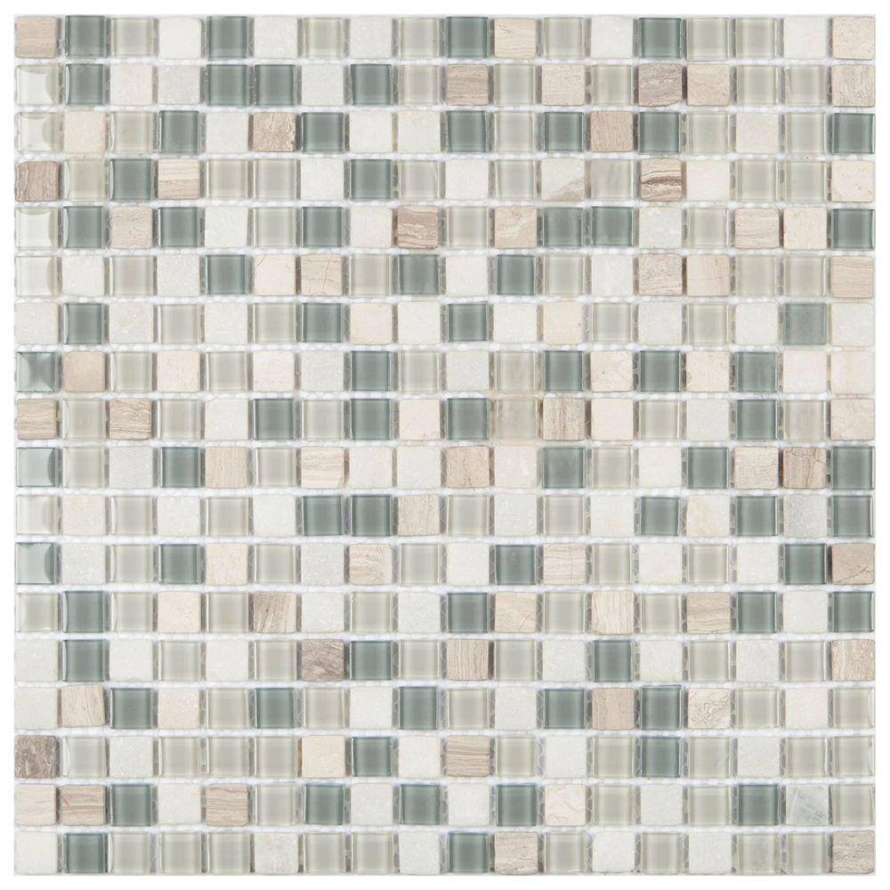 Pastilha de Mármore Slim Glass Mosaic Branco/Cinza/Bege