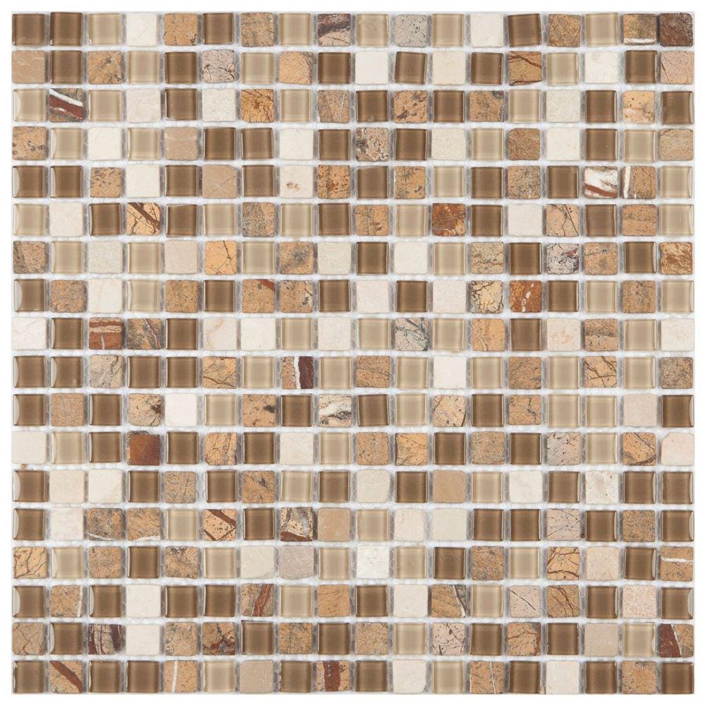 Pastilha de Mármore e Vidro Slim Glass Mosaic Bege Médio