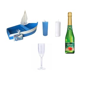 Kit Oferenda Iemanja Completo Barco 60Cm+ Velas+ Cidra+ Taça