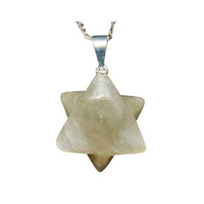 Colar Merkaba Pedra Feldspato Branco Presilha Prateado