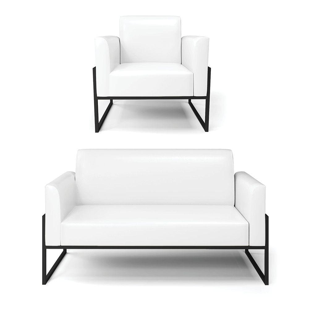 Sofá Namoradeira com Poltrona Base Industrial Alta Preto Marisa Corano Branco D03 - D`Rossi