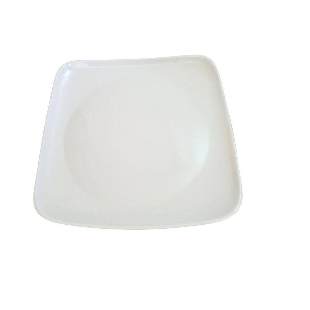 Prato Plástico Melamina Branco Quadrado Refeição 24Cm- 5Un