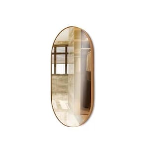 Espelho Parede Oval Moldura Couro Para Sala Quarto Banheiro
