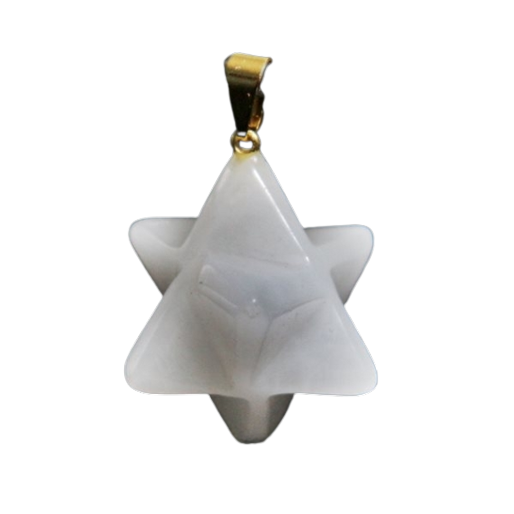 Colar Merkaba Pedra Quartzo Leitoso Presilha Dourada