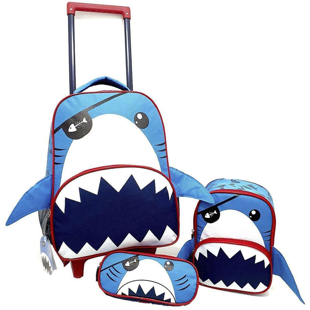 Kit Escolar Roda Lancheira Estojo Tubarão Dl1356
