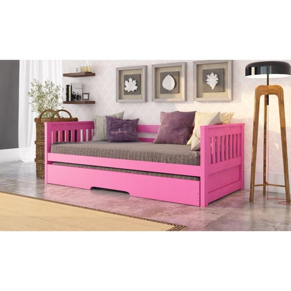 Bicama Mission em Madeira Maciça/MDF Rosa