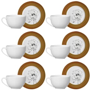 Kit 6 Xícaras Cerâmica Chá Café Pires Flor Minimalista 250Ml