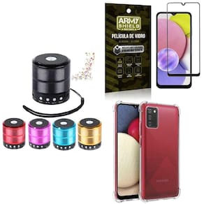 Capinha Samsung A03S + Mini Som Bluetooth + Película 3D