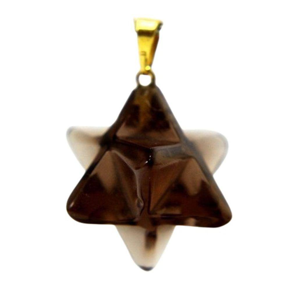 Colar Merkaba Pedra Quartzo Fume Presilha Dourado
