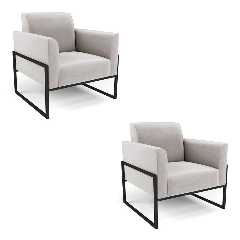 Kit 2 Poltronas Base Industrial Alta Preto Marisa Veludo D03 - D`Rossi