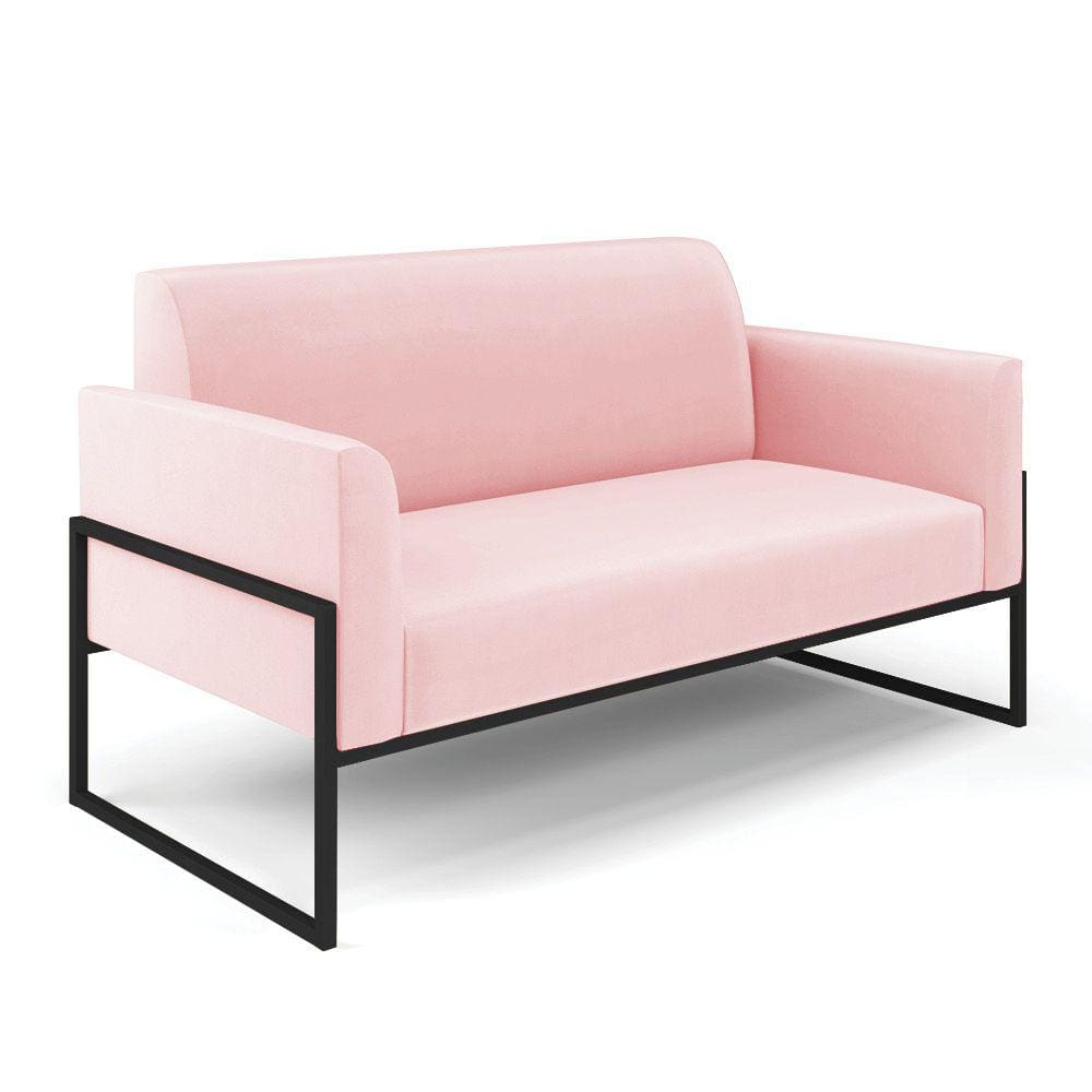 Sofá Namoradeira Base Industrial Alta Preto Marisa Suede D03 - D`Rossi