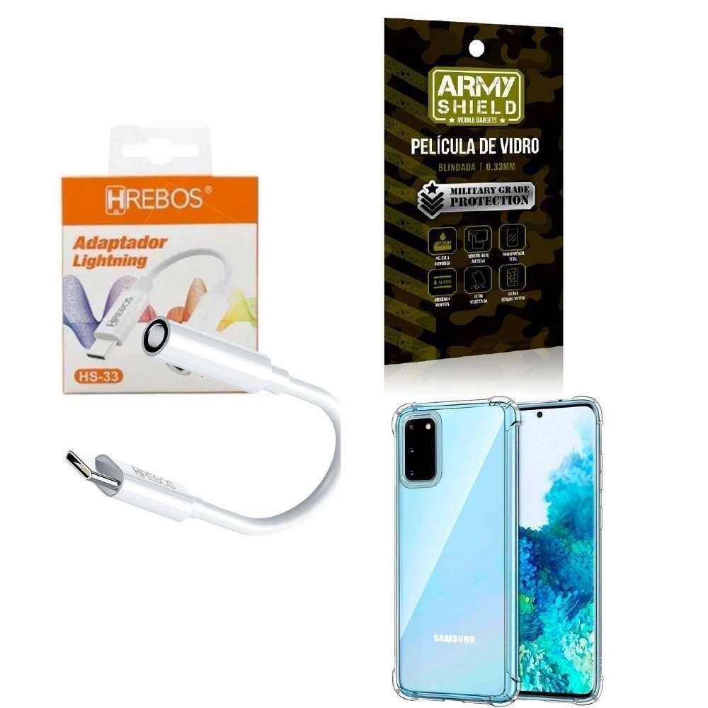 Capinha Samsung S20 + Adaptador P2 Para Tipo C + Película 3D