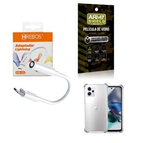 Capa Motorola G23 + Adaptador P2 Para Tipo C + Película 3D