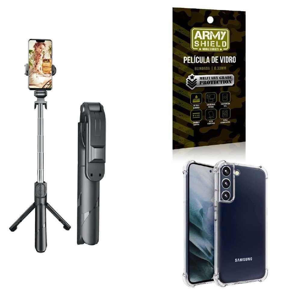 Kit Tripé De Selfie + Capinha Samsung S22 + Película 3D