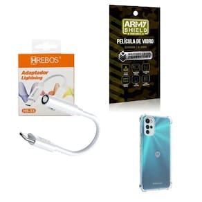 Capa Motorola G22 + Adaptador P2 Para Tipo C + Película 3D