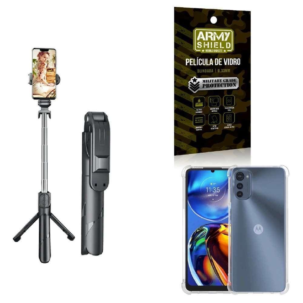 Kit Tripé De Selfie + Capinha Motorola E32 + Película 3D