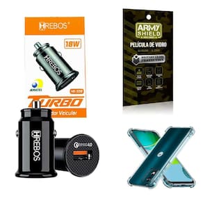 Capinha Moto E13 + Carregador Veicular Turbo + Película 3D