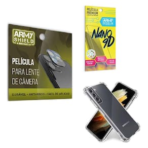 Kit Película De Câmera Samsung S21 Com Capinha Anti Shock