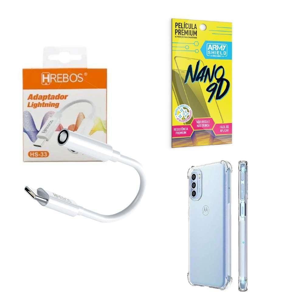 Capinha Motorola G41 + Adaptador P2 P Tipo C + Película 9D