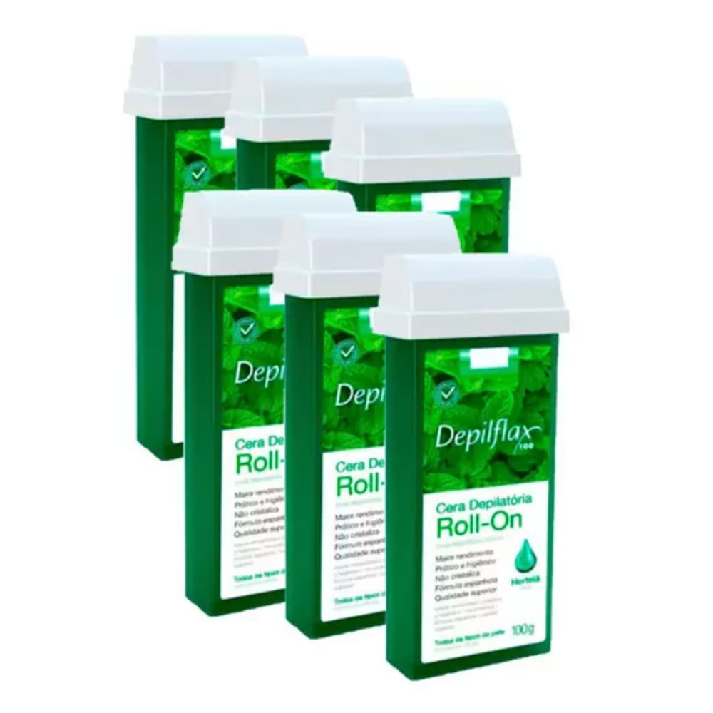 Kit Cera Depilflax Roll-On Hortela 100g 6Uni.