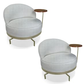 Kit 2 Poltronas Decorativa Andromeda Linho Bouclê Cinza Claro Base Giratória de Ferro - Pallazio