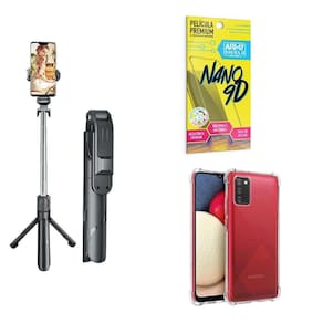 Kit Tripé De Selfie + Capinha Samsung A03 S + Película 9D
