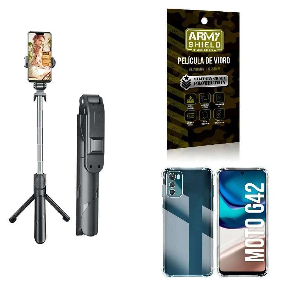 Kit Tripé De Selfie + Capinha Motorola G42 + Película 3D