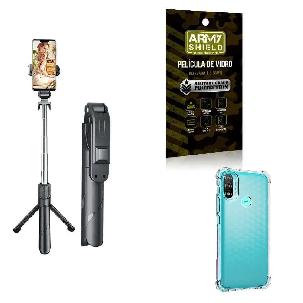Kit Tripé De Selfie + Capinha Motorola E20 + Película 3D