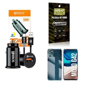 Kit Carregador Veicular + Capinha Motorola G42 + Película 3D