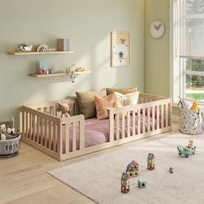 Cama Montessoriana Solteiro Com Grade Giulia Casatema Natural