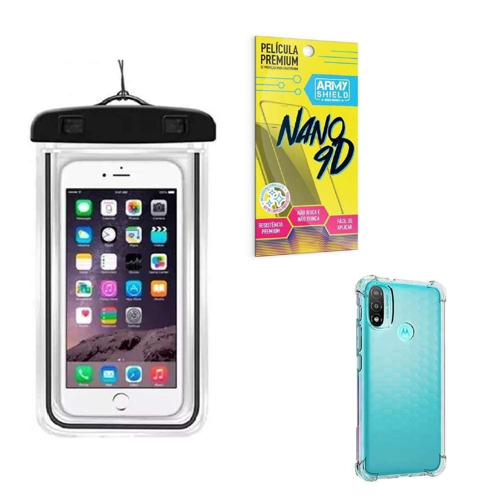 Capinha Moto E20 + Capa A Prova Dágua + Película Nano 9D