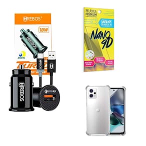 Kit Carregador Veicular + Capinha Motorola G23 + Película 9D