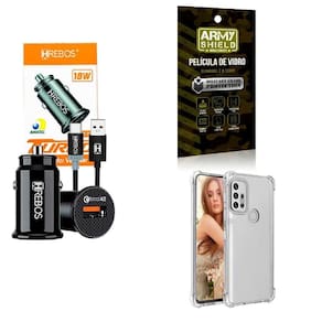 Kit Carregador Veicular + Capinha Motorola G10 + Película 3D