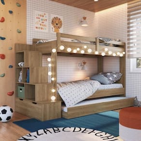 Treliche Infantil com Cama Auxiliar 3 Colchões Aveiro Oak