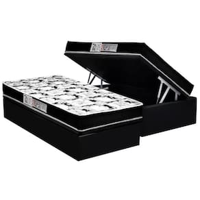 Cama Baú Solteiro Blindado + Colchão D23 Pró Black (088x188x56) Luckspuma