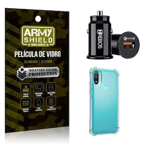 Carregador Veicular Turbo Com Capinha Moto E20 E Película 3D