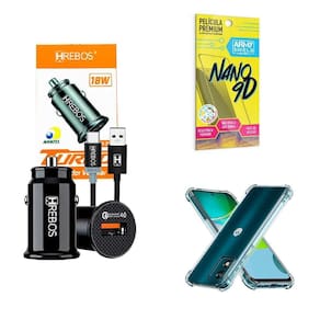 Kit Carregador Veicular + Capinha Motorola E13 + Película 9D