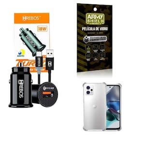 Kit Carregador Veicular + Capinha Motorola G23 + Película 3D