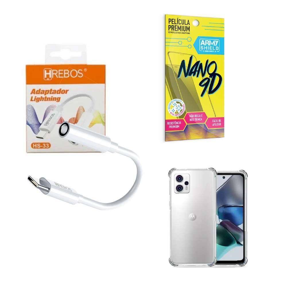 Capinha Motorola G23 + Adaptador P2 P Tipo C + Película 9D